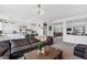 Open concept living area showcasing a comfortable sofa, stylish coffee table, and seamless flow into the kitchen at 6346 Rock Strm Ln, Las Vegas, NV 89141