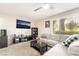 Bright living room featuring modern furniture, ceiling fan, and a large window at 3221 Yolanda Ln, Las Vegas, NV 89121