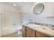 Bright bathroom with tiled shower/tub combo and updated vanity at 516 Tabony Ave, Henderson, NV 89011