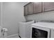 This laundry room features modern appliances and sleek cabinets for organized storage at 6833 Wispy Sky Ct, Las Vegas, NV 89142