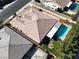 Aerial view of a home featuring a backyard pool, covered patio, and landscaped backyard at 7420 Zonal Ave, Las Vegas, NV 89131