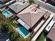 Aerial view of a home featuring a private backyard pool, covered patio, and artificial turf at 7420 Zonal Ave, Las Vegas, NV 89131