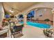Covered patio area with a full view of the backyard pool at 9225 Evergreen Canyon Dr, Las Vegas, NV 89134