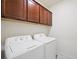 A laundry room features a side-by-side washer and dryer under wood cabinets with a white wall at 984 Brilliant Meadow Ave, North Las Vegas, NV 89086