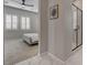 Contemporary bathroom showcasing a glass-enclosed shower and easy access to the main bedroom at 10197 Copper Meadow Ave, Las Vegas, NV 89166