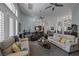 Spacious open-plan living room has ceiling fans, hardwood floors, and comfortable sofas at 1901 Rosemere Ct, Las Vegas, NV 89117