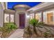 Welcoming front entrance with a quaint walkway, lush plants, and a stylish door creating an inviting curb appeal at 2336 Indigo Island St, Henderson, NV 89044