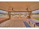 Covered patio offering a view of the spacious landscaped backyard at 620 W Leffner Dr, Pahrump, NV 89060