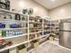 Well-organized pantry with ample shelving and storage space, including a mini fridge at 72 Reverie Heights Ave, Henderson, NV 89011