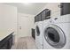 Bright laundry room with modern washer and dryer, ample storage cabinets, and convenient access to the outside at 274 Aztec Ln, Henderson, NV 89015