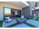 Modern patio with sleek outdoor seating and a contemporary fire pit at 3266 S Spring Mountain Blvd, Pahrump, NV 89048