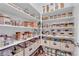 Organized walk-in pantry featuring custom shelving, labeled storage containers, and ample space for supplies at 508 Via Palermo Dr, Henderson, NV 89011