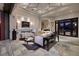 Spacious living room with sleek fireplace, modern furniture, and large glass doors to the outside at , Henderson, NV 89011