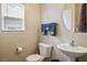 Clean half bathroom featuring a toilet, sink, mirror and window at 1156 Harts Bluff Pl # 3, Henderson, NV 89002