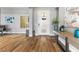 Welcoming foyer featuring wood floors and a modern front door at 160 Stone Mesa Ct, Henderson, NV 89011