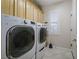 Well-equipped laundry room with modern washer and dryer, complemented by storage cabinets at 1700 Wellington Springs Ave, Henderson, NV 89052