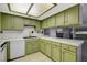 A kitchen featuring bright green cabinetry and an undermount sink at 4140 Gannet Cir # 255, Las Vegas, NV 89103
