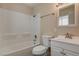 Clean, bright bathroom with tub shower combination and updated fixtures at 6121 Edgewood Cir, Las Vegas, NV 89107