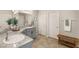 Bathroom features granite countertops, double sinks, and a wooden bench for added convenience at 7717 Rosebark Cliffs St, North Las Vegas, NV 89084
