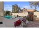 Relaxing backyard with a sparkling pool, spa, lush greenery, and outdoor furniture, perfect for leisure at 8432 Squaw Valley Ave, Las Vegas, NV 89128