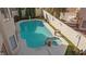 Aerial view of the backyard with a sparkling pool and spa in a private setting at 8432 Squaw Valley Ave, Las Vegas, NV 89128