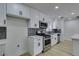 Modern kitchen featuring white cabinets, stainless steel appliances, and stylish backsplash at 1203 Tamerack Ave, Las Vegas, NV 89106