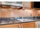 Close up of a wet bar featuring a stainless steel sink, cook top, and a black countertop at 125 E Harmon Ave # 2205, Las Vegas, NV 89109