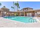 Community pool with clear blue water and desert landscaping with easy access to restrooms at 3660 Renovah St # 201, Las Vegas, NV 89129
