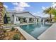 A backyard pool with palm trees offers a refreshing escape, and views of the covered outdoor patio enhance relaxation at 4345 N Dapple Gray Rd, Las Vegas, NV 89129