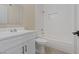 Clean white bathroom features a shower-tub combo and updated vanity at 7181 Pleasant View Ave, Las Vegas, NV 89147