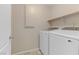 Functional laundry room with modern washer and dryer set, plus built-in shelving at 7609 Trimming Ct, Las Vegas, NV 89149