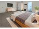 Comfortable bedroom features modern decor, soft carpet, and access to an ensuite bathroom at 810 Kenny Way, Las Vegas, NV 89107