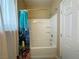 Bathroom with a white shower-tub combination and colorful shower curtain at 2040 Port Royal Dr, Laughlin, NV 89029