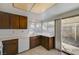Functional kitchen featuring generous counter space and views of the backyard at 2367 E Hacienda Ave, Las Vegas, NV 89119