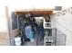 Outdoor backyard shed with a variety of storage items including bikes and gardening tools at 5856 Sutcliffe Cir, Las Vegas, NV 89110