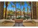 Stairway down to a community pool with manicured gardens and palm trees at 210 E Flamingo Rd # 326, Las Vegas, NV 89169