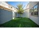 Green artificial turf backyard with a tree for shade, offering a low-maintenance outdoor area at 2514 Spergola St, Henderson, NV 89044