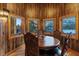 Cozy dining area surrounded by wooden walls with scenic windows overlooking the landscape at 306 Crestview Dr, Las Vegas, NV 89124