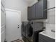 Functional laundry room featuring modern washer and dryer set and sink, with plenty of storage at 2287 Moresca Ave, Henderson, NV 89052