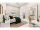 Bedroom with accent wall art and en-suite bathroom at 32 Grand Corniche Dr, Henderson, NV 89011