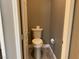 Toilet in a small bathroom with wood-look floors at 6420 Emerson St, Pahrump, NV 89048