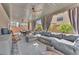 Cozy outdoor living area with comfortable seating, rocking chairs, and stylish decor under a covered patio at 9783 Hawk Crest St, Las Vegas, NV 89141