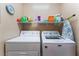Convenient laundry area with front-loading washer and dryer, plus a shelf for storage at 3603 Herring Gull Ln, North Las Vegas, NV 89084
