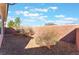 A view of the gravel backyard with a short brick fence at 3608 Herring Gull Ln, North Las Vegas, NV 89084