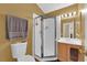 Bathroom with shower, toilet, and sink with vanity at 5335 Duralite St # 203, Las Vegas, NV 89122
