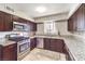 This kitchen features modern appliances, beautiful countertops, and sleek dark cabinetry at 1812 Renada Cir, North Las Vegas, NV 89030