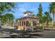 View of the gatehouse for Las Vegas Country Club Estates, featuring stone construction at 2819 Queens Courtyard Dr, Las Vegas, NV 89109