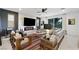 Inviting living room with stylish decor, a modern fireplace, and a large window offering ample natural light at 2819 Queens Courtyard Dr, Las Vegas, NV 89109