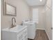 Functional laundry room equipped with modern appliances and ample storage at 7177 W Camero Ave, Las Vegas, NV 89113