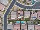 Aerial view showing homes, pools, landscaping, and neighborhood streets at 2833 Athena Hill Ct, Henderson, NV 89052